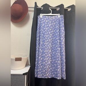 L L Bean Light Blue Floral Button up Skirt